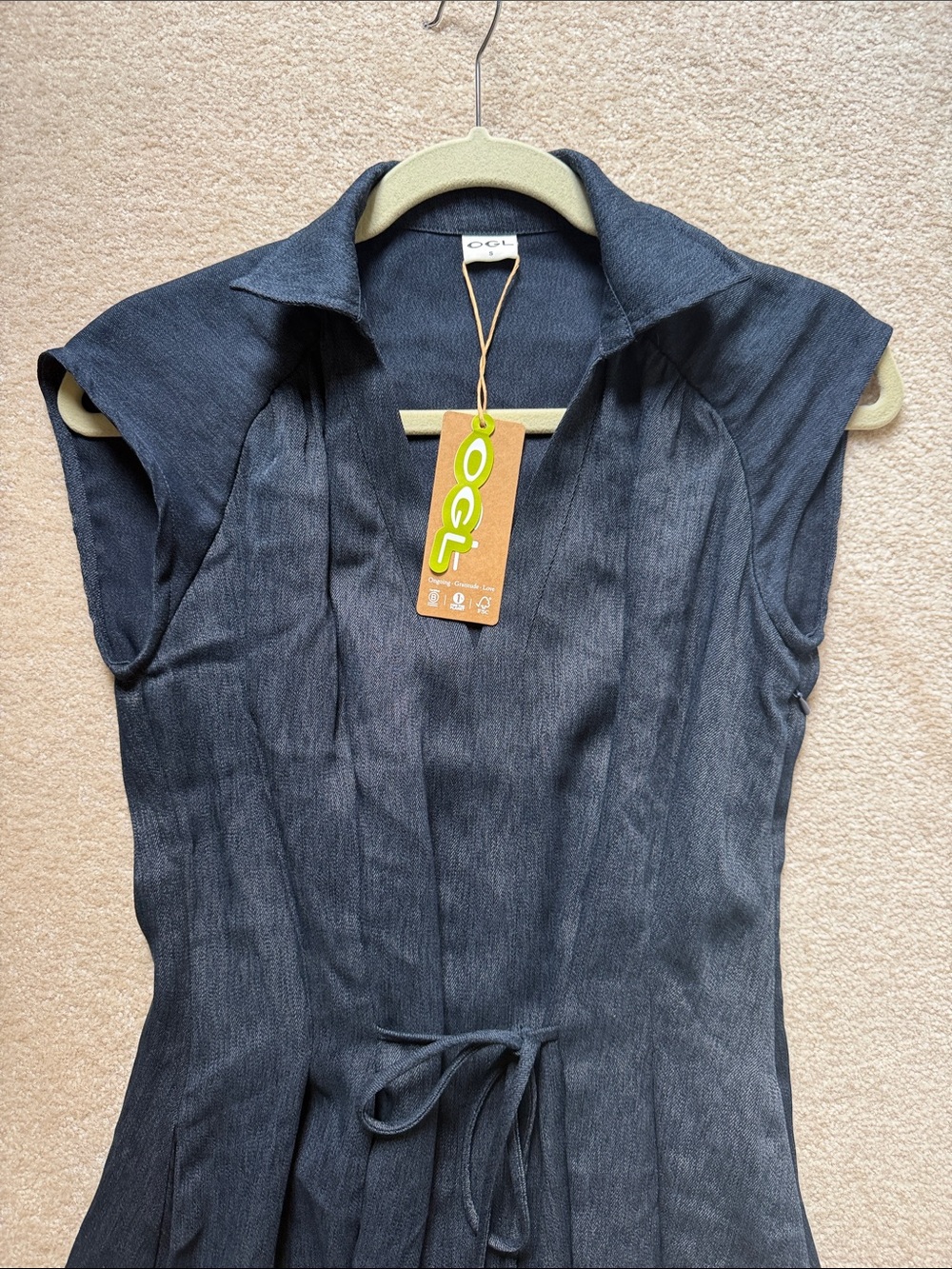 OGL Navy Sleeveless Midi Dress with Tie Waist-tiny discolorations - Picture 2 of 8